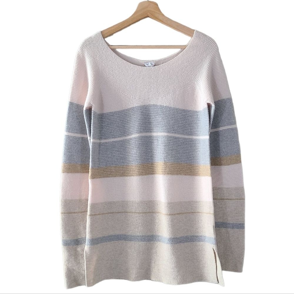 Celtic & Co. Yoke Detail Wool Striped Neutral Tunic NWT sz Small